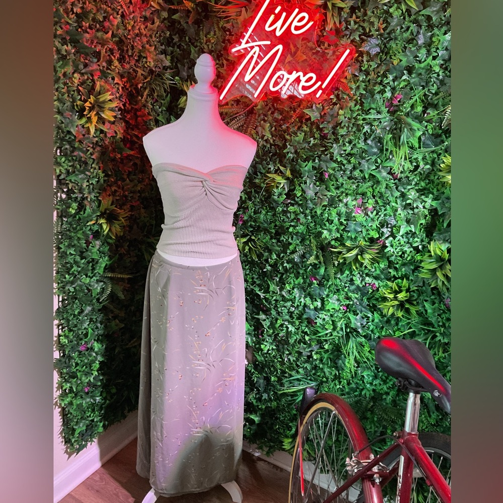 Kathie Lee Collection Green Tan Maxi Pencil Skirt Cocktail